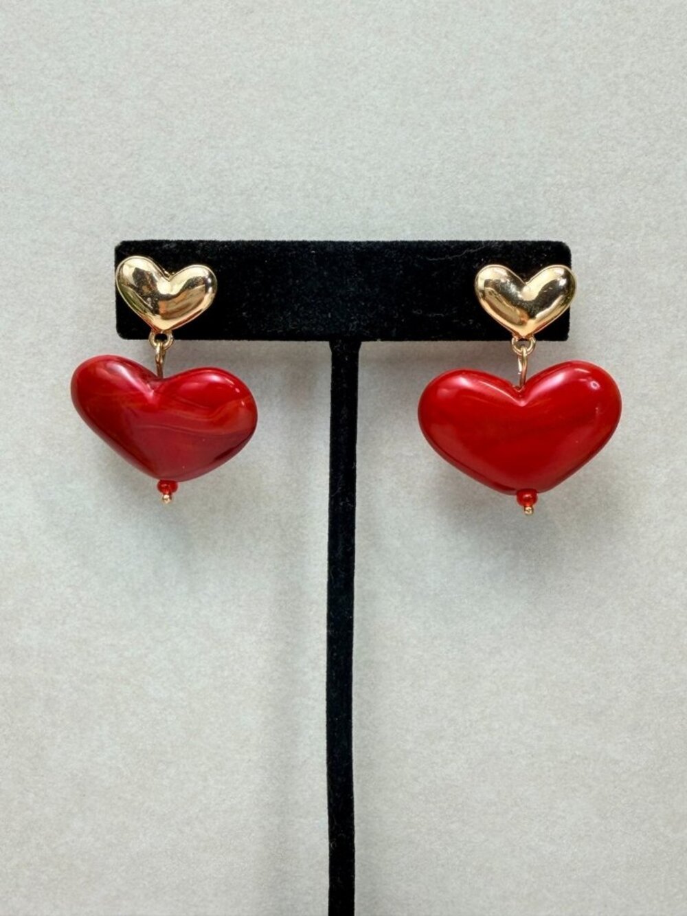 Zara Red Heart Drop Earrings Gold Tone Statement NWOT Trendy